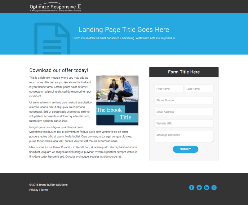 Optimize Responsive 2 Landing Page 1 HubSpot Template 