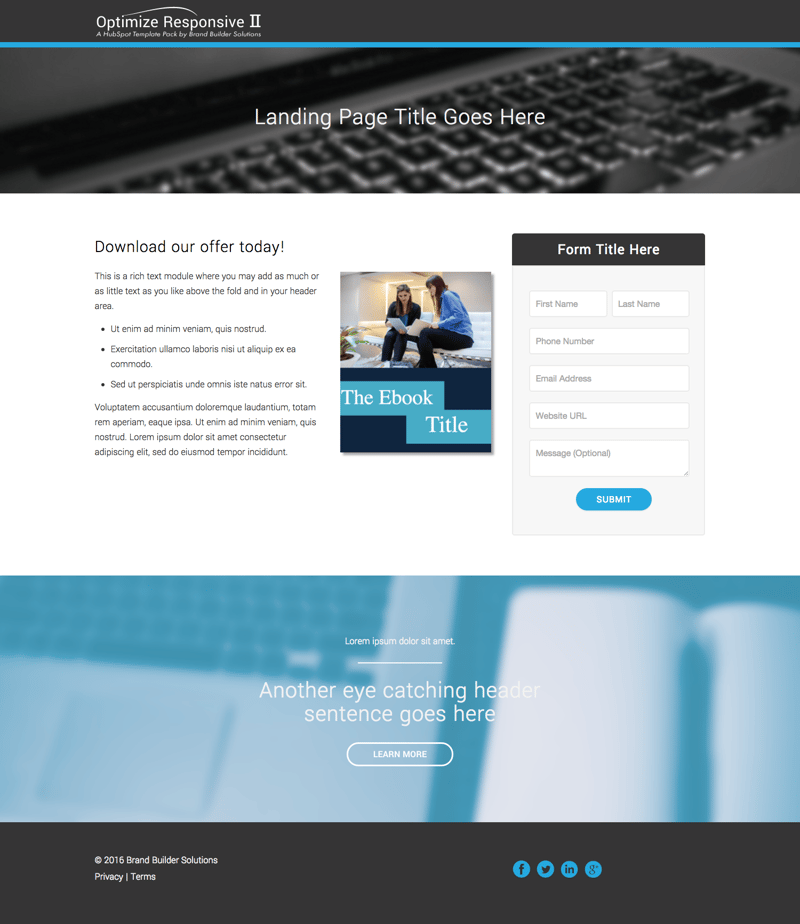 Optimize Responsive 2 Landing Page 2 HubSpot Template