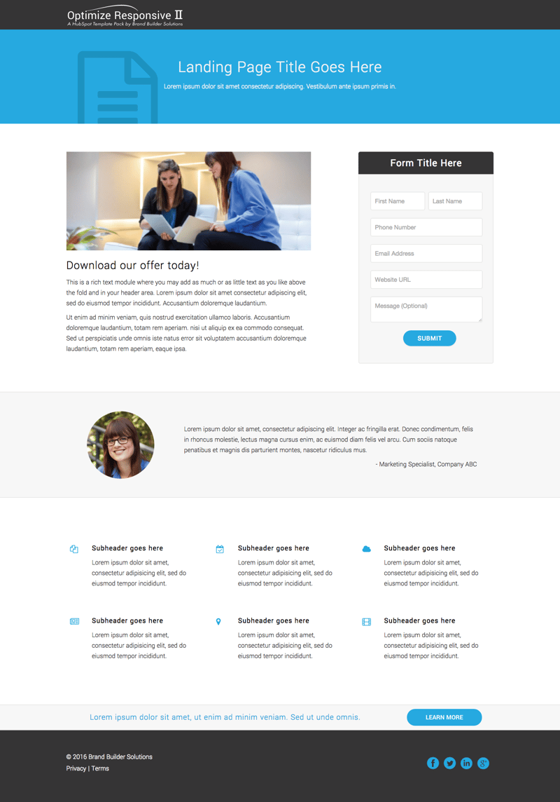 Optimize Responsive 2 Landing Page 3 HubSpot template