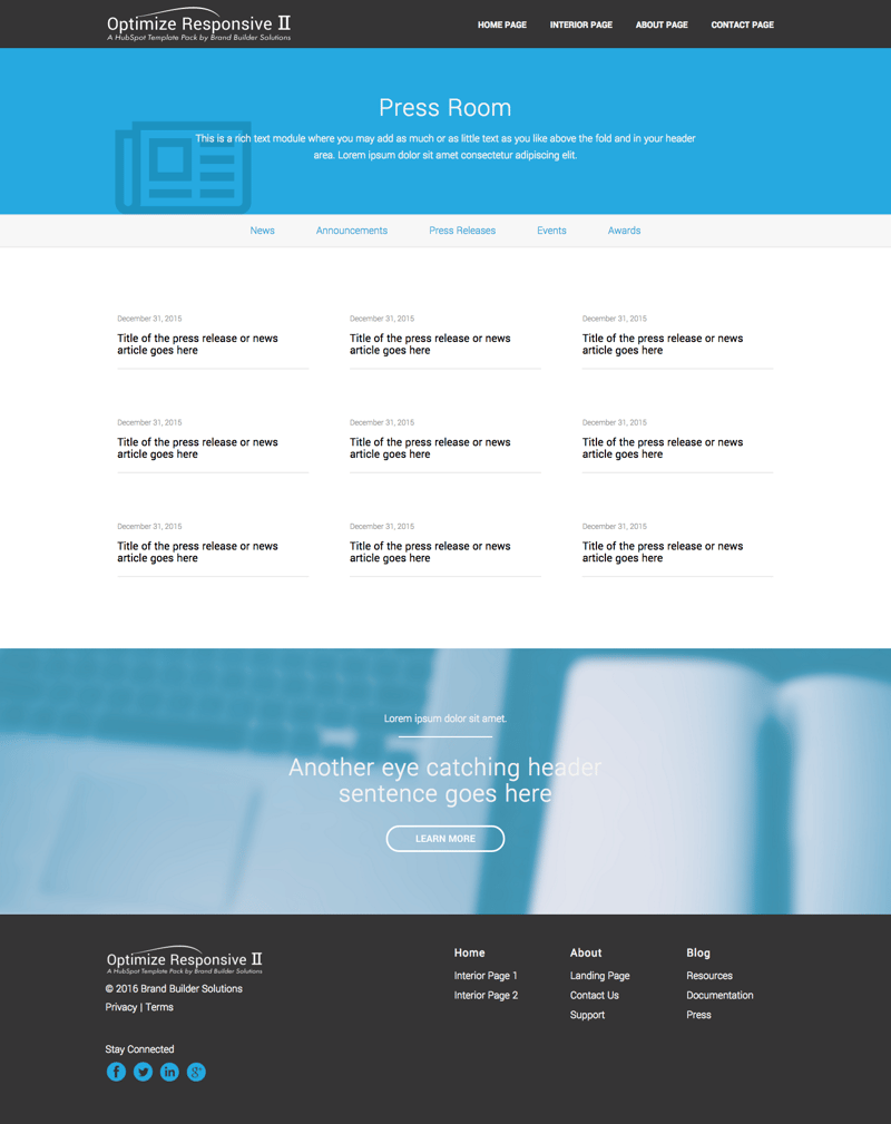 Optimize Responsive 2 Press Release HubSpot Template