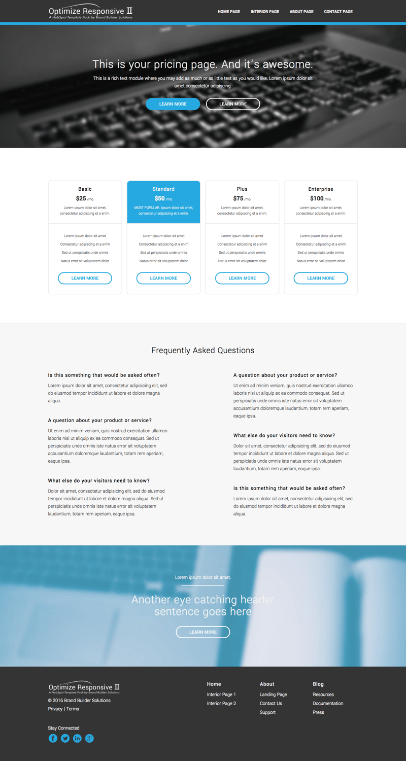 Optimize Responsive 2 Pricing HubSpot Template