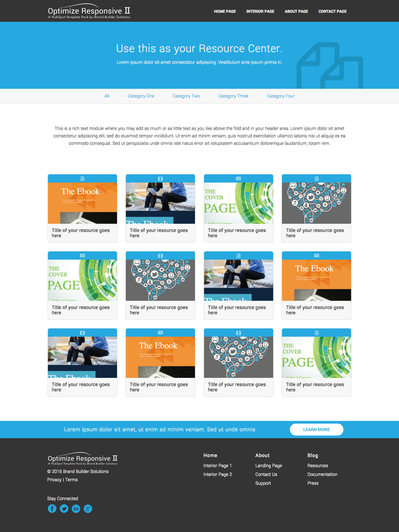 Optimize Responsive 2 Resources HubSpot Template