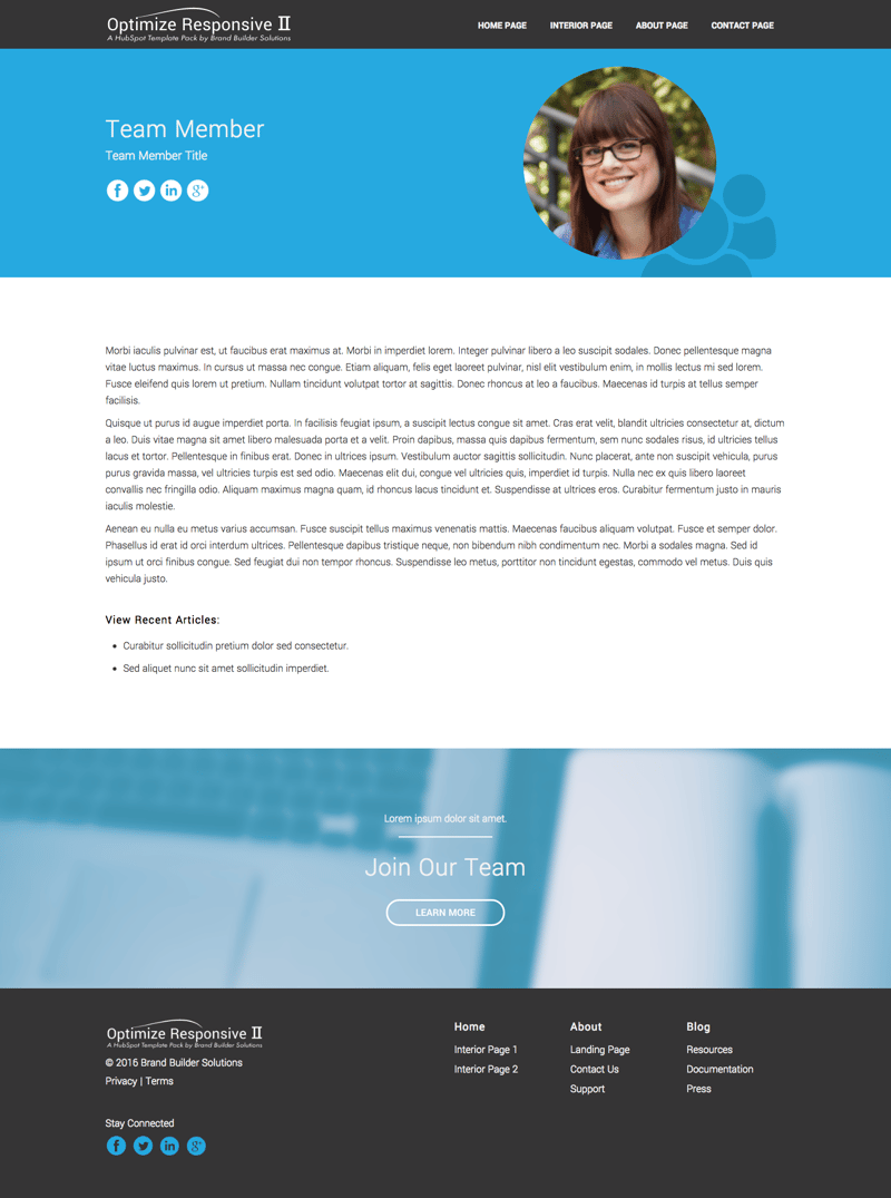 Optimize Responsive 2 Team Member HubSpot Template
