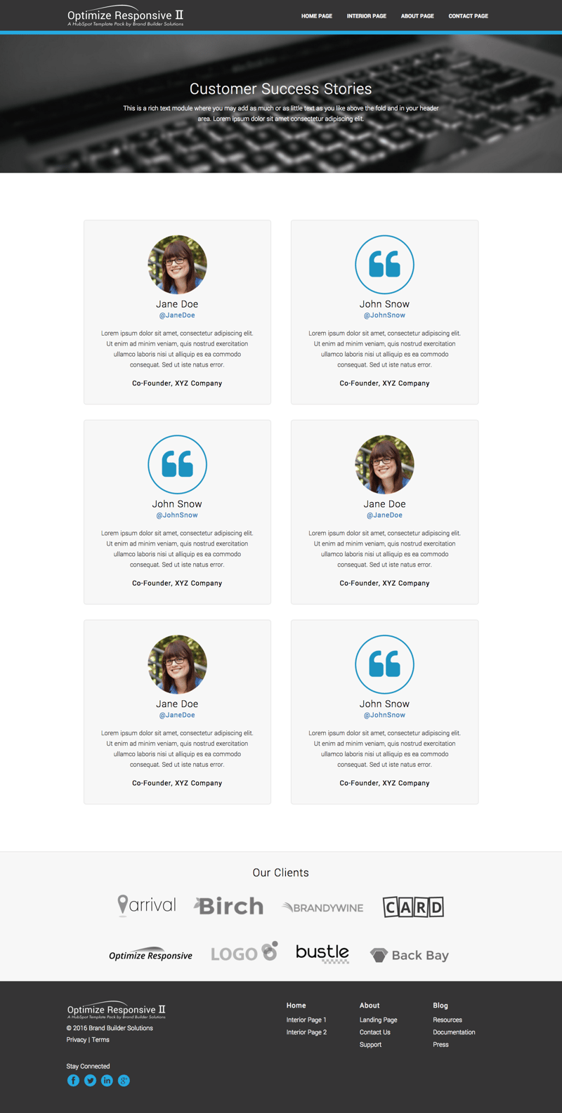 Optimize Responsive 2 Testimonial HubSpot Template