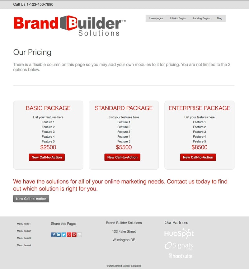 Optimize Responsive 1 Pricing HubSpot Template