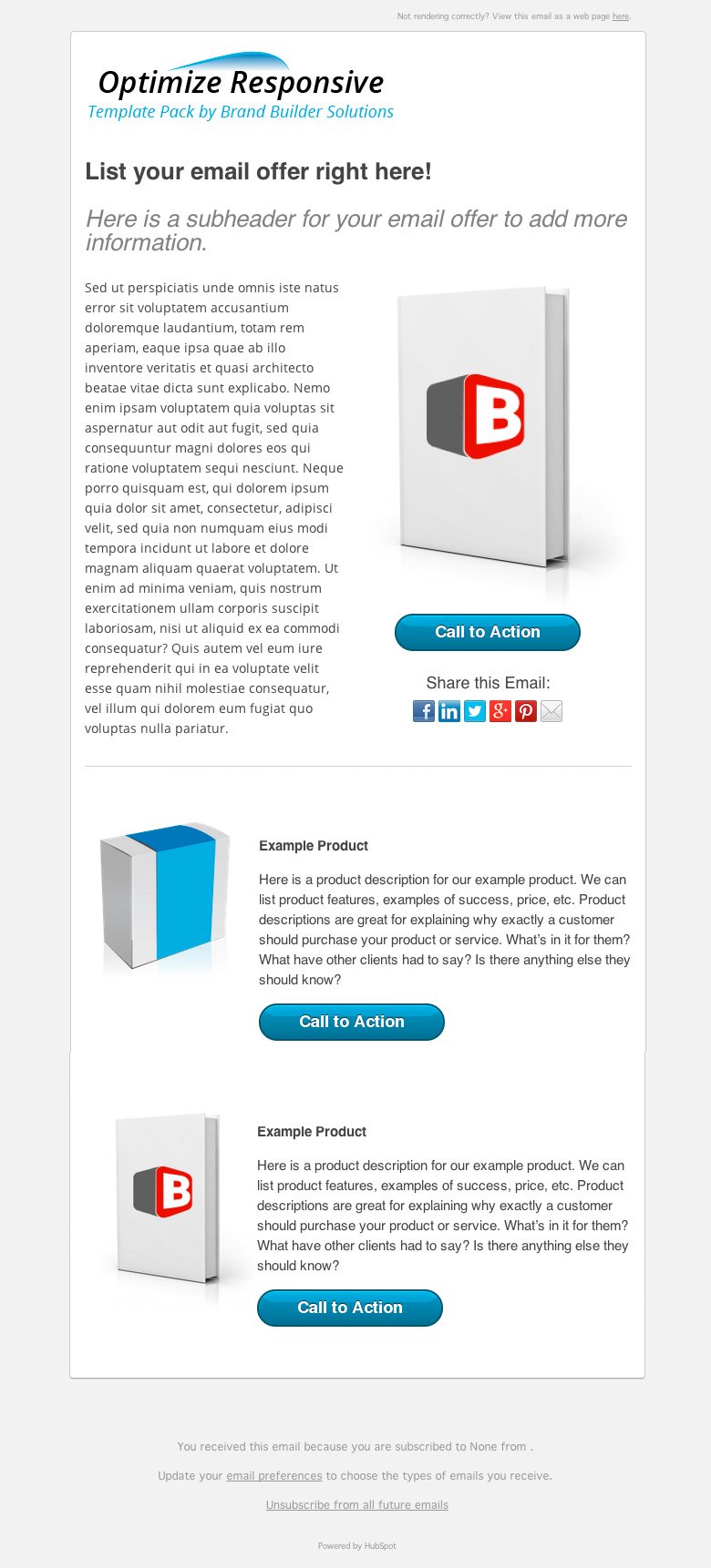 Optimize Responsive 2 Email 1 HubSpot Template