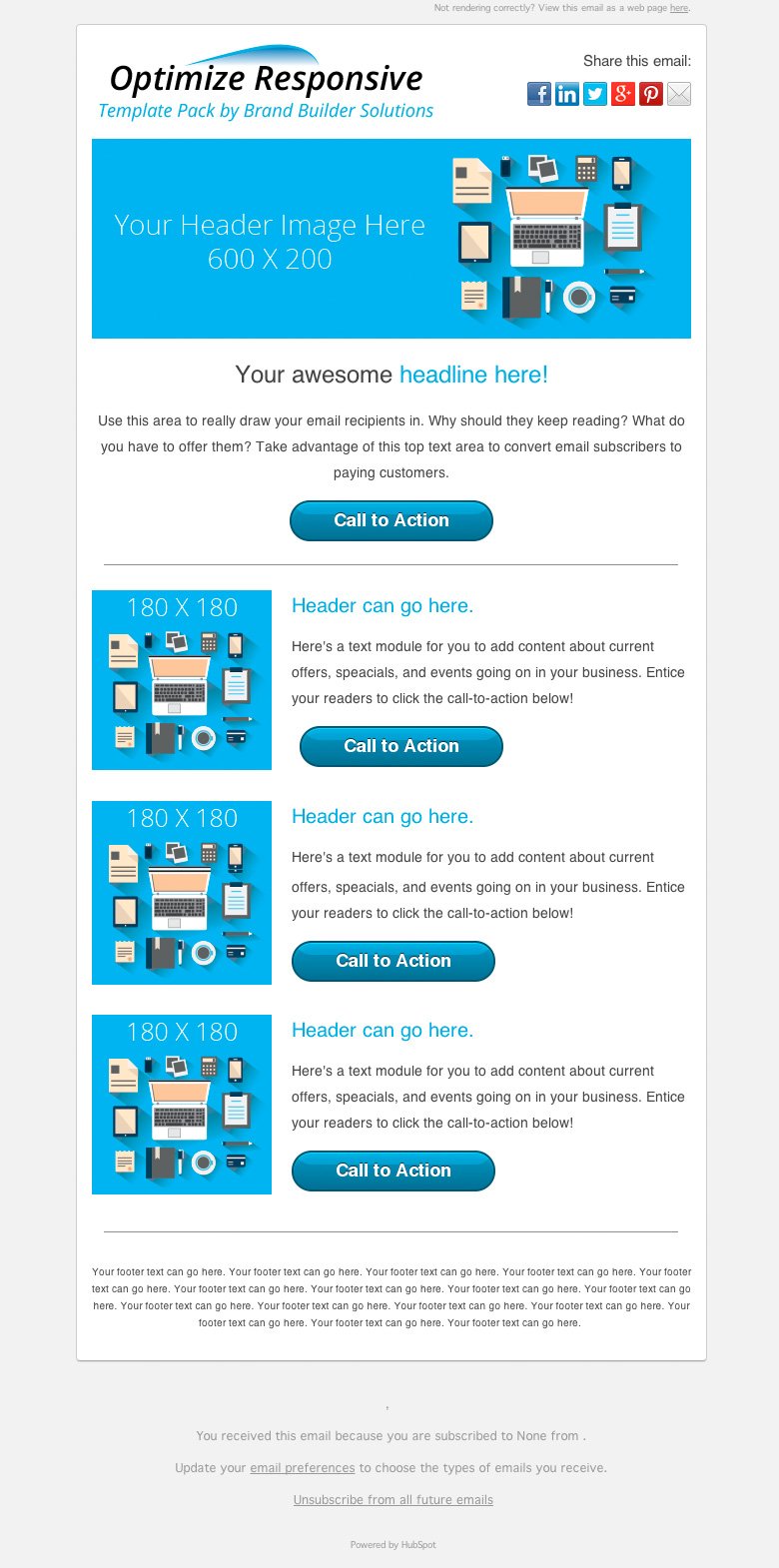 Optimize Responsive 2 Email 3 HubSpot Template
