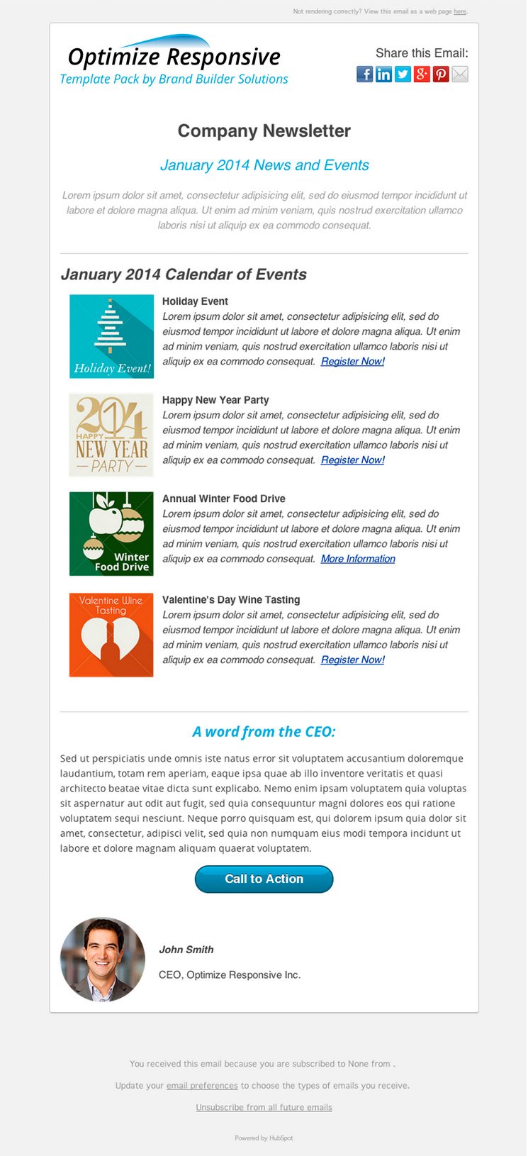 Optimize Responsive 2 Newsletter HubSpot Template