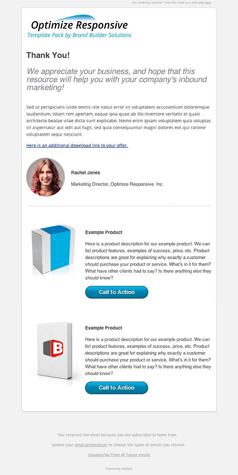 Optimize Responsive 2 Thank You Email HubSpot Template