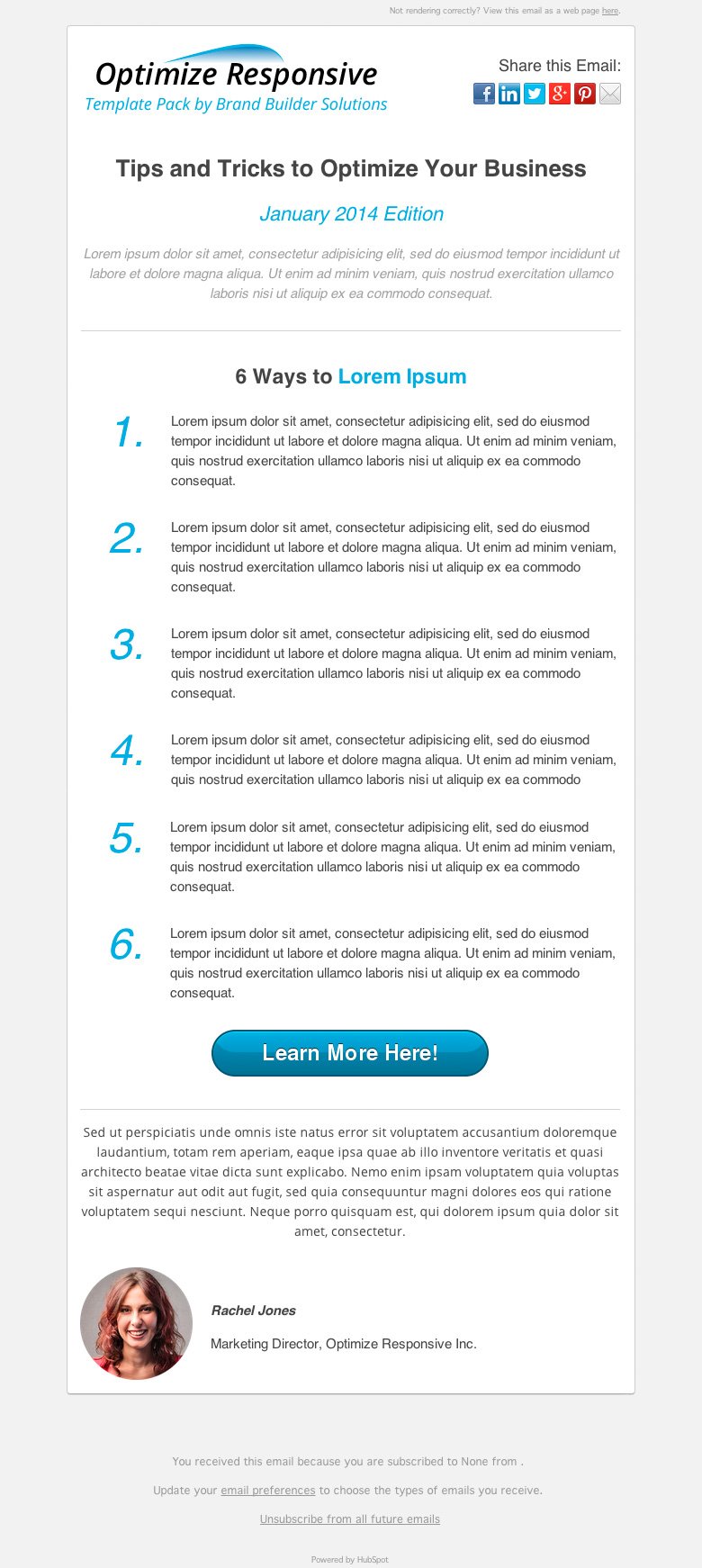 Optimize Responsive 2 Tips Newsletter HubSpot Template